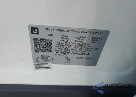2021 Chevrolet Equinox Lt from USA, damaged, VIN 2GNAXTEV7M6138404